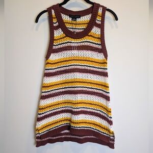 Sanctuary Striped Burgundy Pink White Gold Black Crochet Cotton Tank Top Size XS